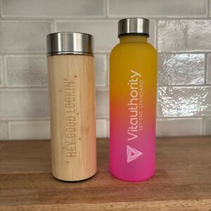 NEW Set 2 Vitauthority Drink Thermos Stainless Steel Plastic Water Bottles